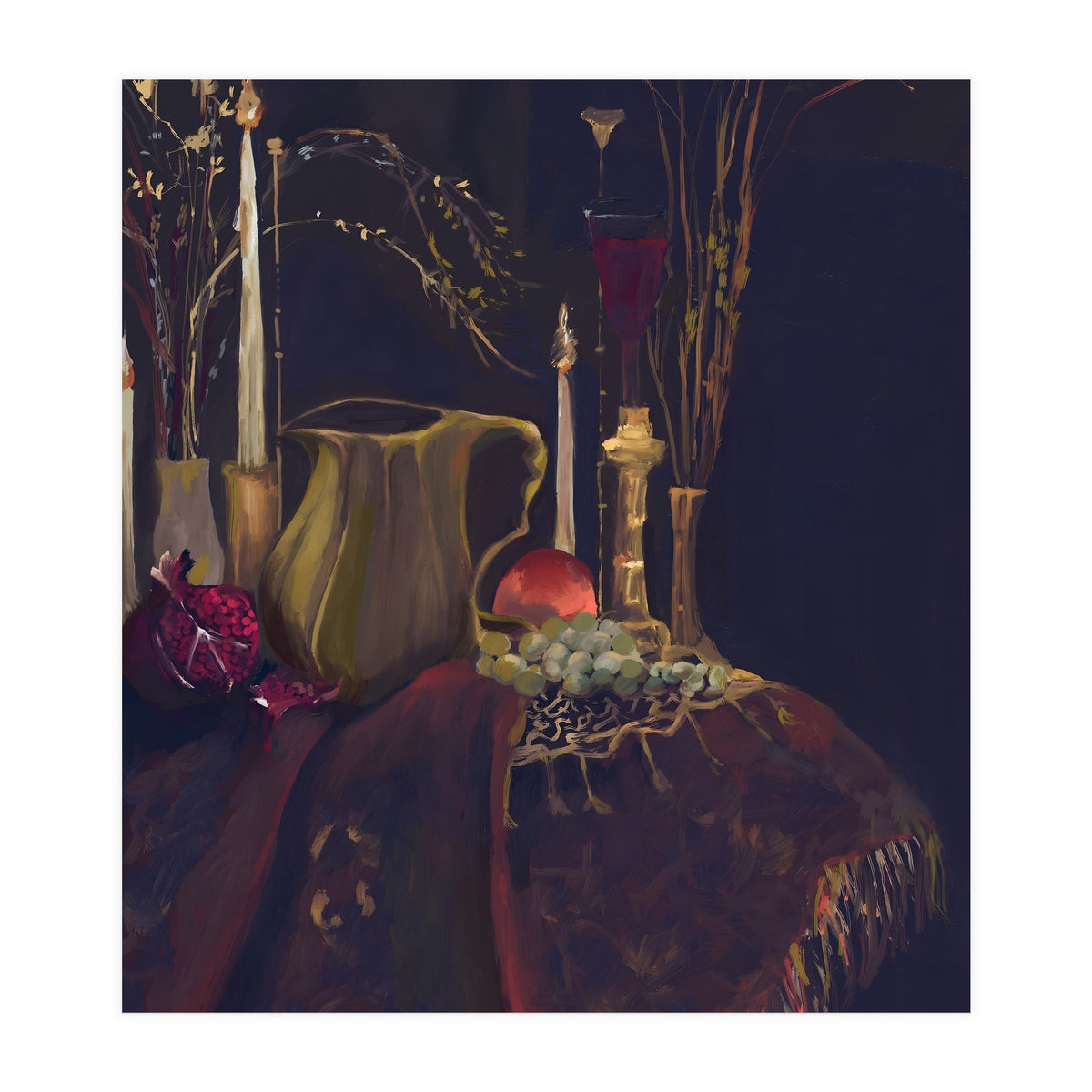 Dark Baroque Table still life moody still life oils (Print Only)