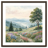 Serene Mountain Meadow Watercolor Landscape