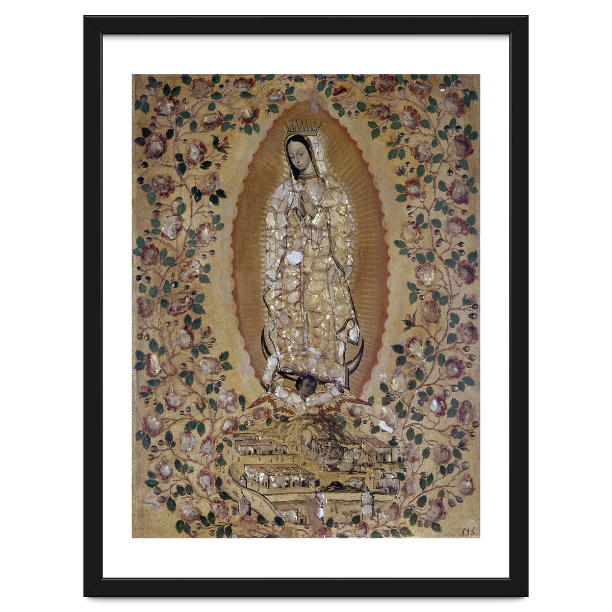 VIRGIN DE GUADALUPE - 1697 - ENCONCHADO PAINTING. JUAN y MIGUEL GONZALEZ PINTORES siglo XVII.