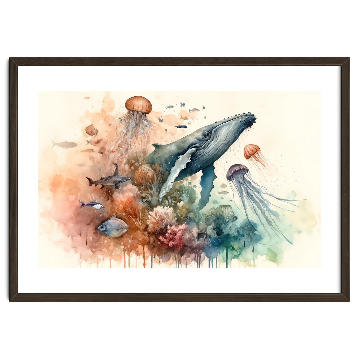 Whale And Jellyfish Watercolor