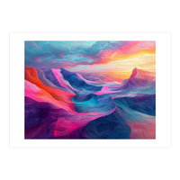 Vibrant Abstract Mountain Landscape at Sunset (Print Only)