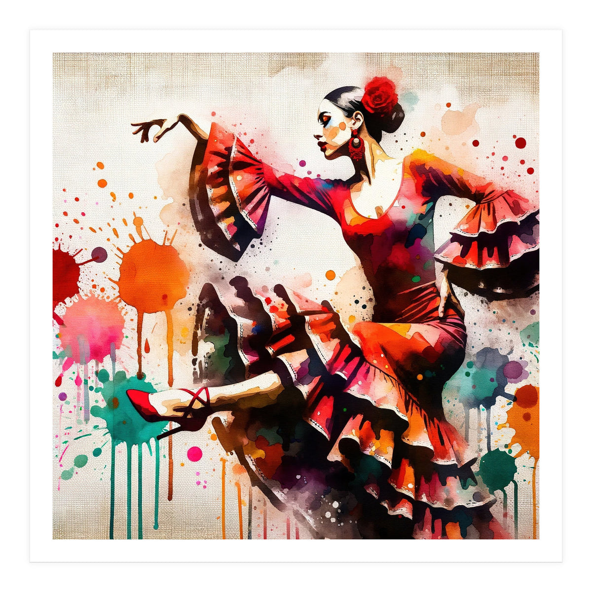 Fiery Flamenco Dancer In Motion (Print Only)