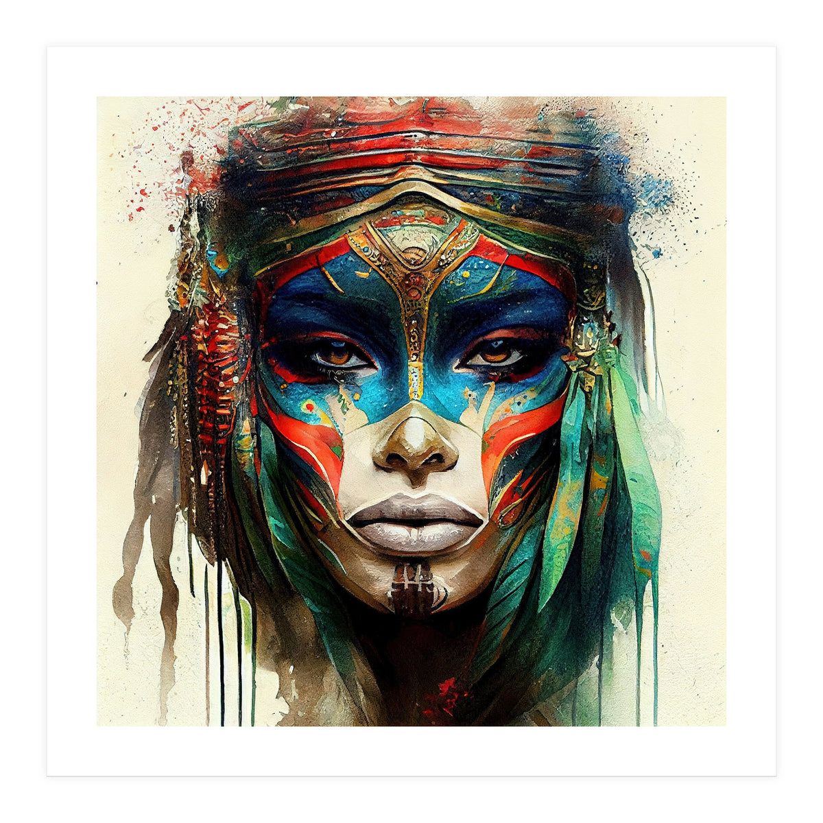 Turquoise Warrior Woman Portrait (Print Only)