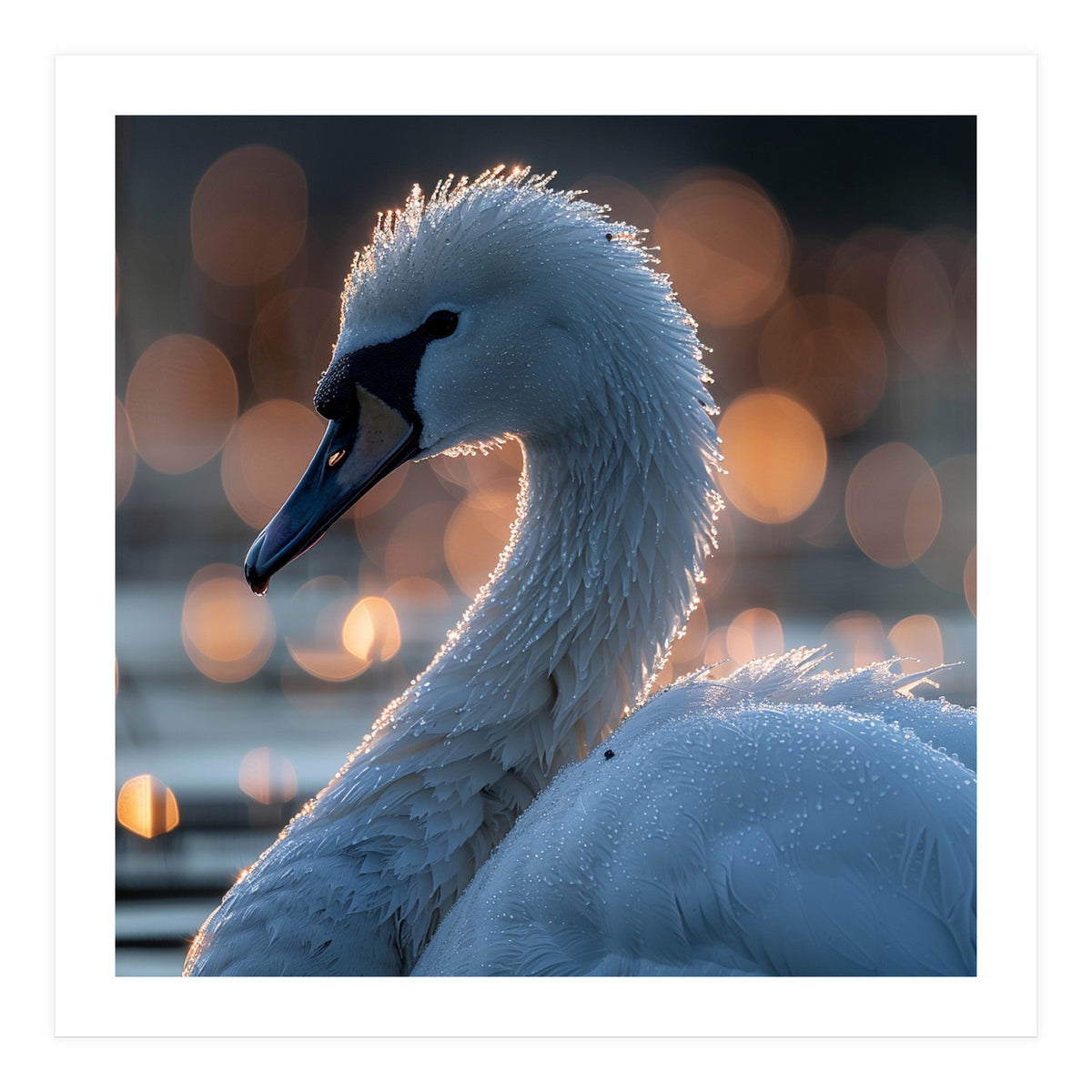 Close-up Shot of a Swan with Water Droplets (Print Only)