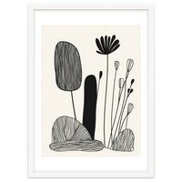 Abstract Black And White Botanical Illustration With Organic Shapes