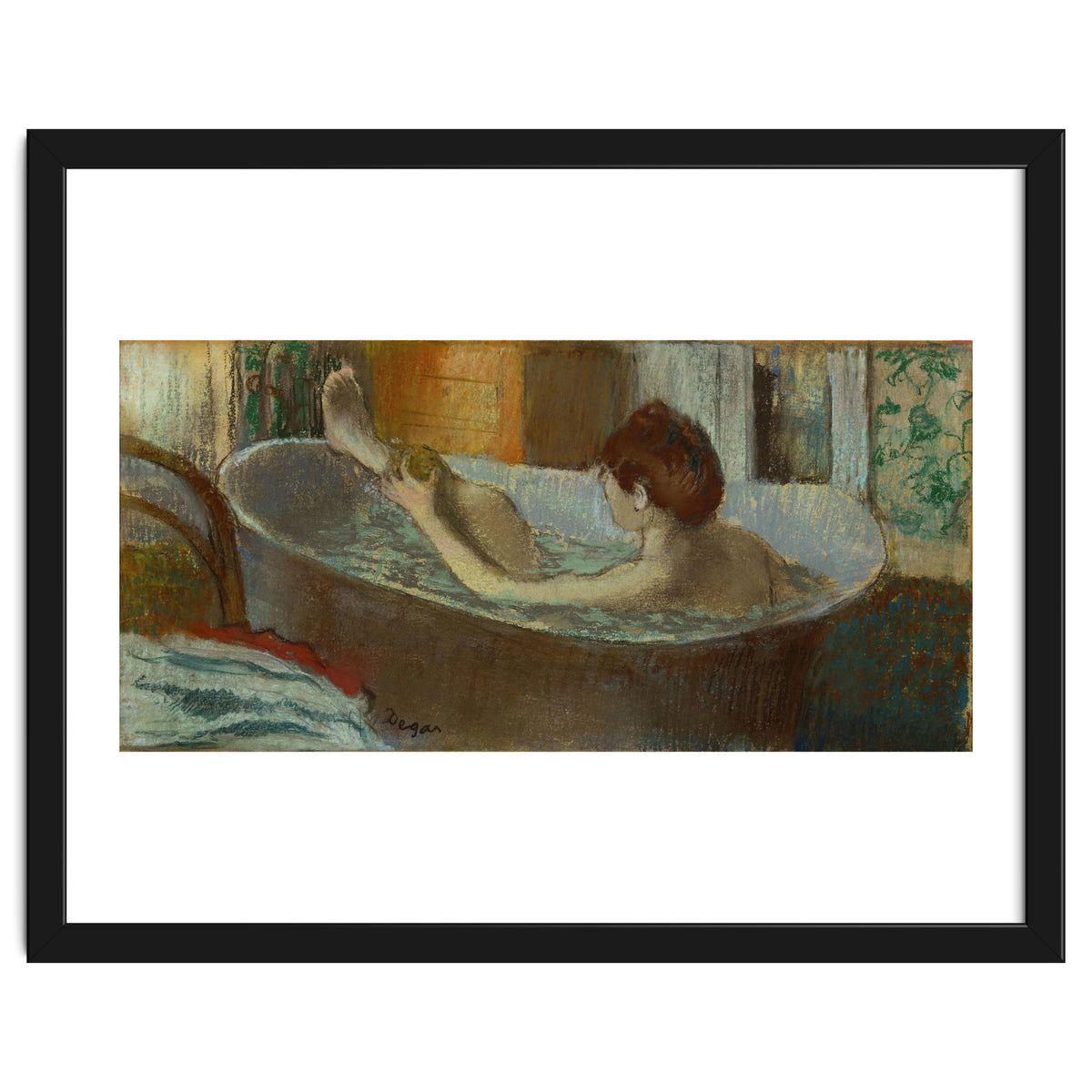 Woman in bath, sponging her leg. Pastel, 1883-84   19.7 x 41 cm.
