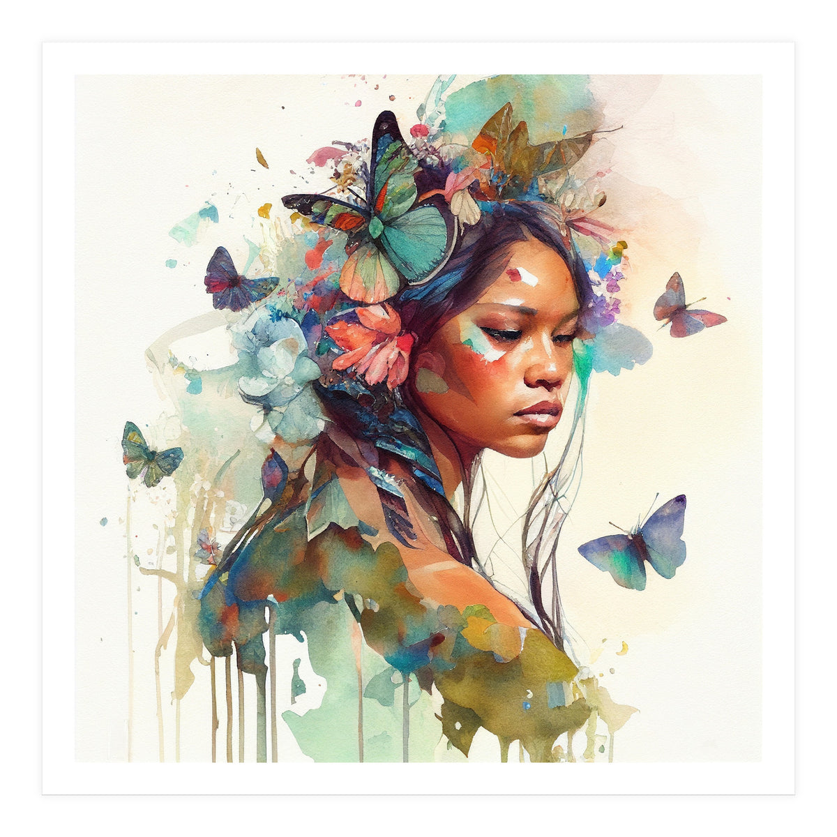 Floral Native Warrior Woman Butterfly Dance (Print Only)