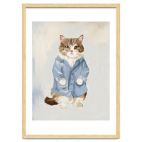 Sir James fluffy Tom cat in his blue pajamas oils