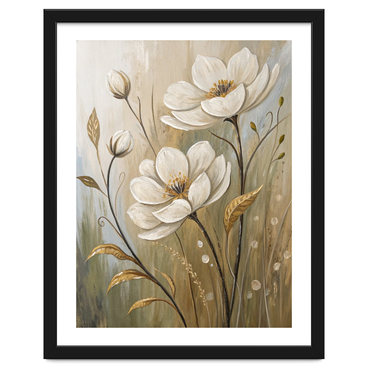 Elegant White Anemone Floral Oil Painting