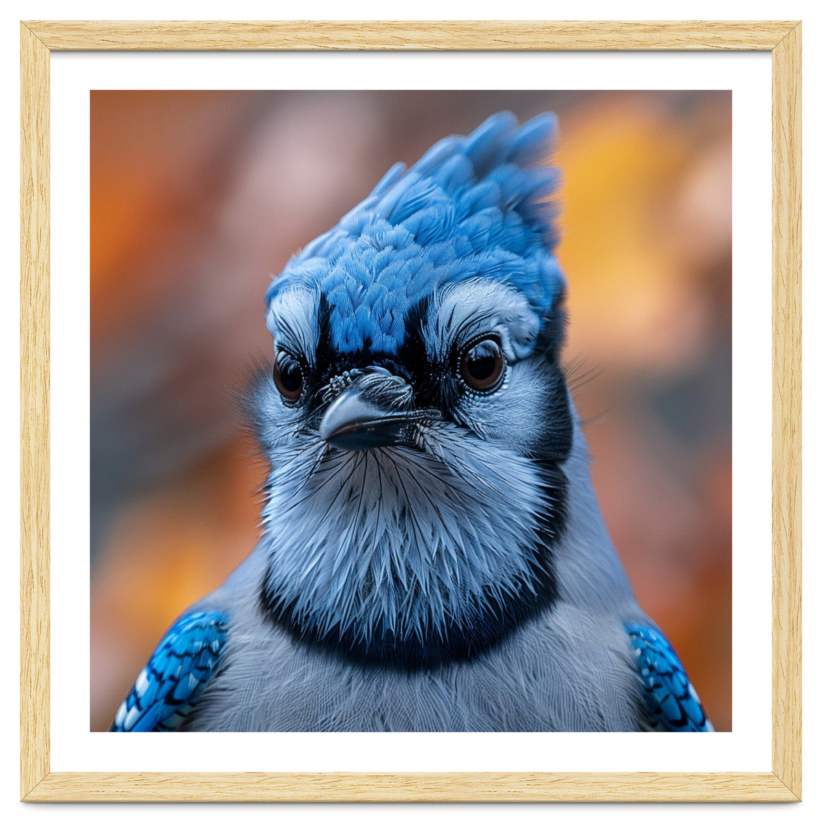 Close Up Blue Jay Bird With Detailed Feathers