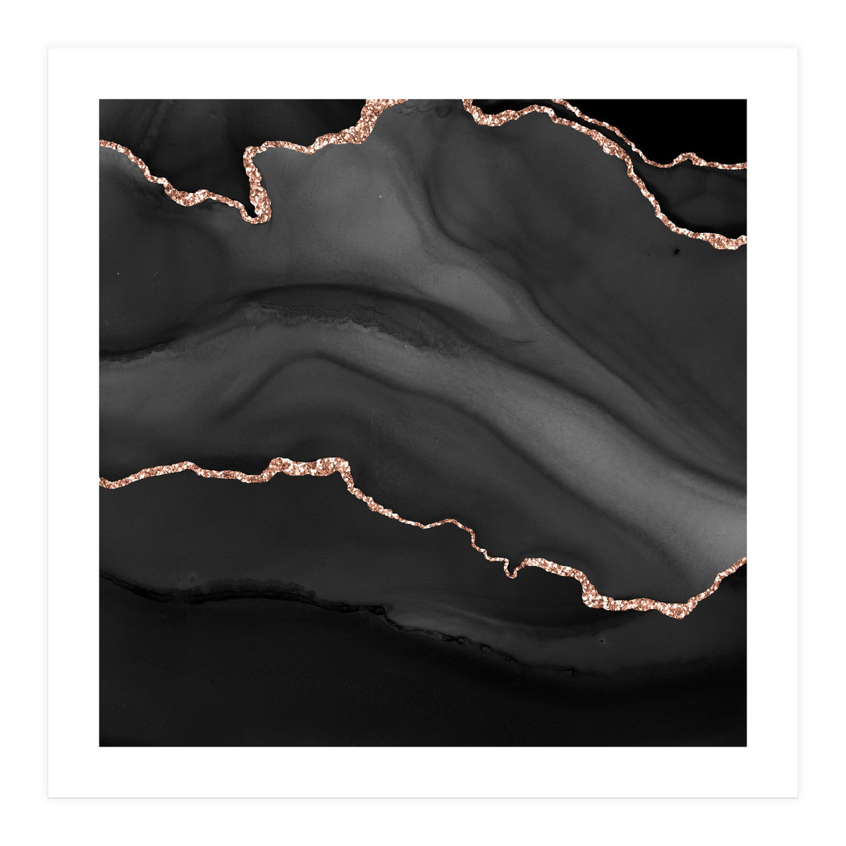 Black & Rose Gold Agate Texture 01  (Print Only)