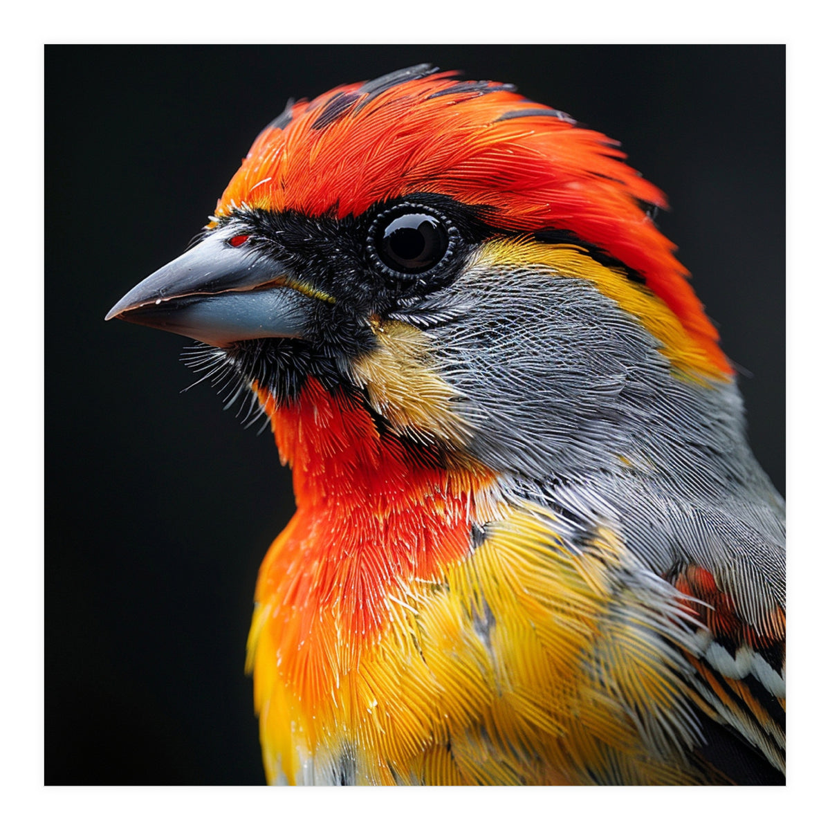 Close Up Of Colorful Bird With Red Orange Yellow Feathers (Print Only)
