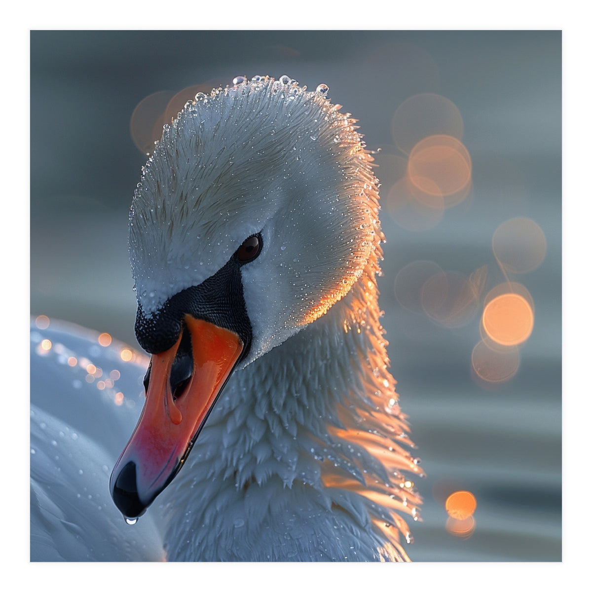 Close Up Of A Swan With Water Droplets (Print Only)