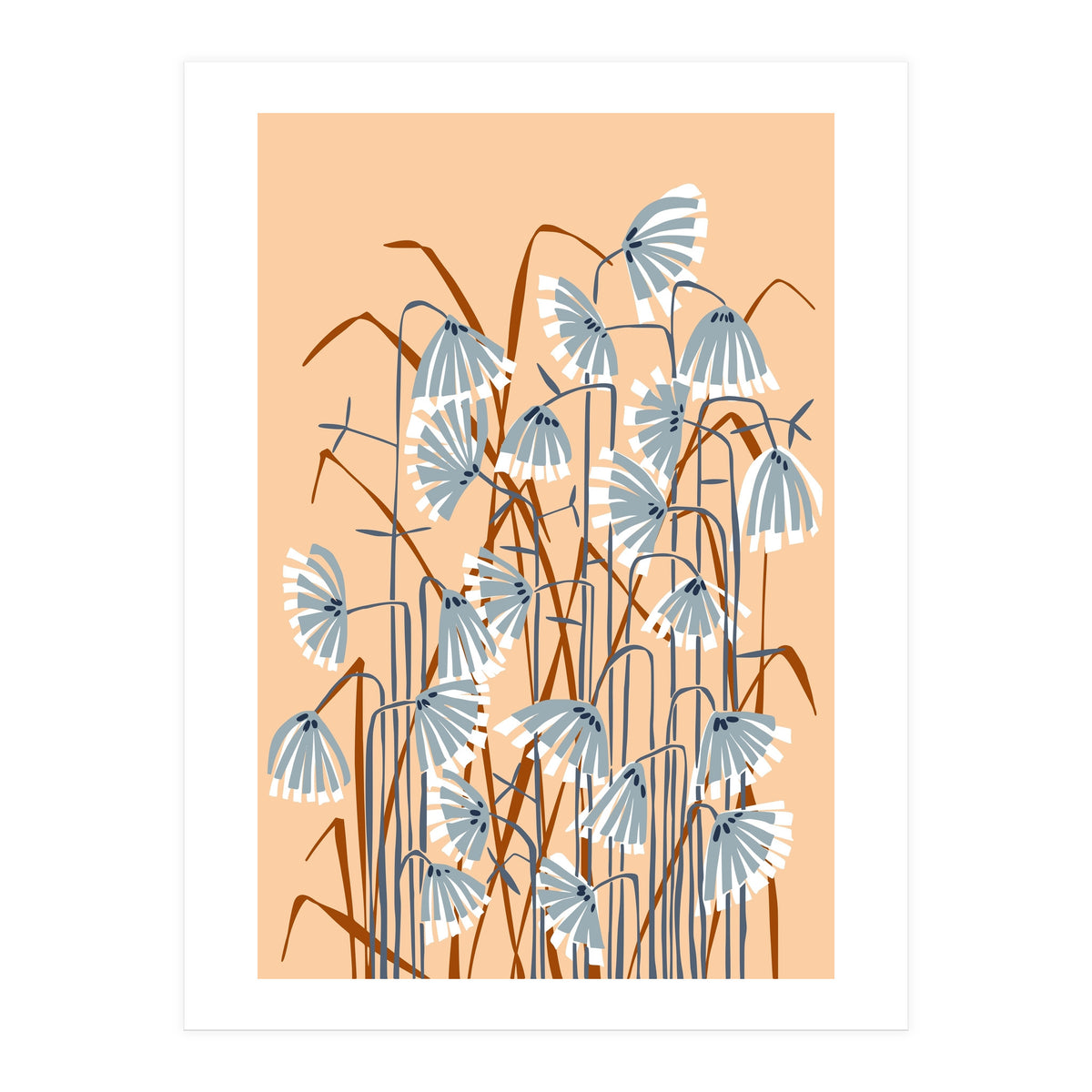 Linocut Flower Meadow Peach Fuzz (Print Only)