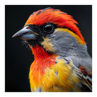 Close Up Of Colorful Bird With Red Orange Yellow Feathers (Print Only)