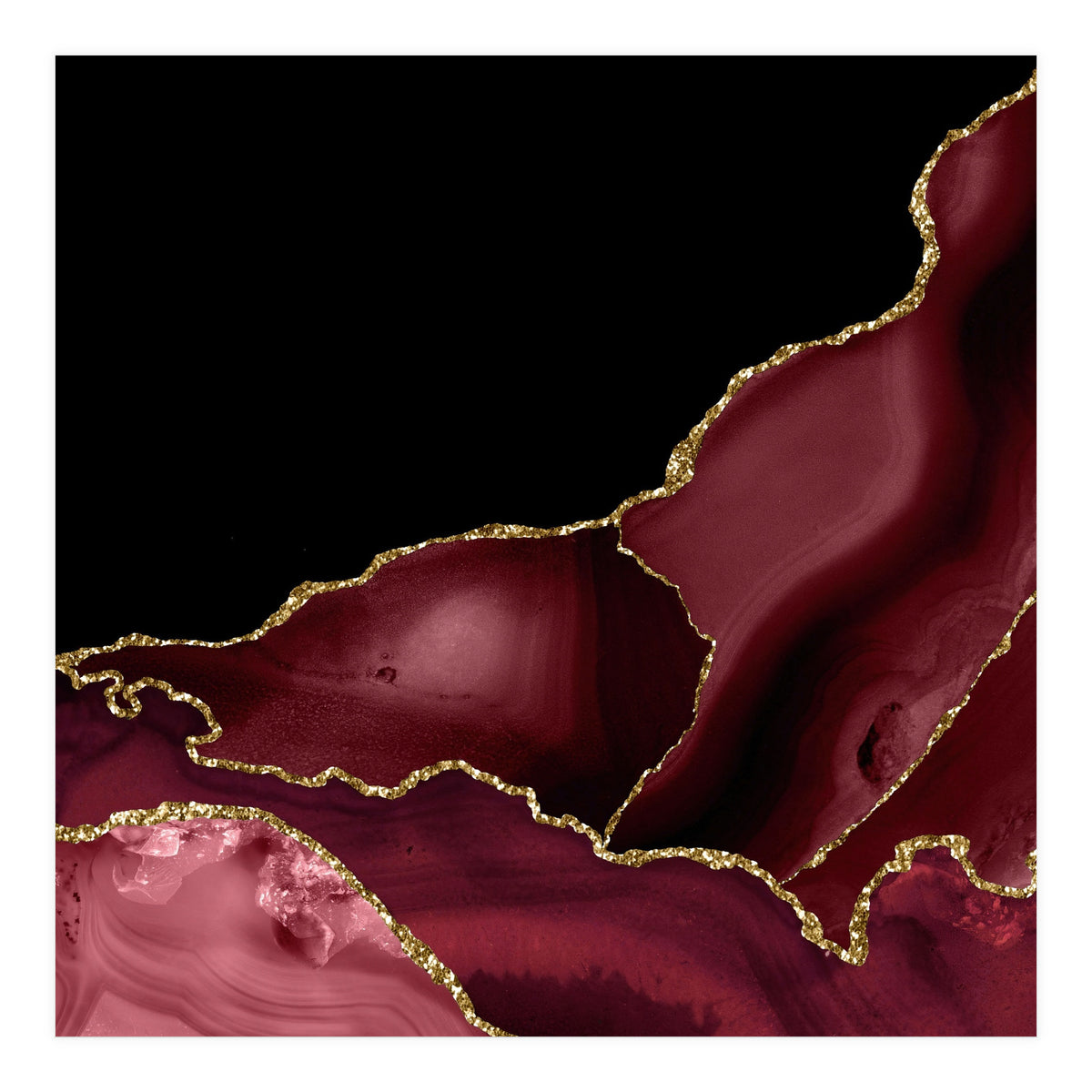 Burgundy & Gold Agate Texture 03 (Print Only)