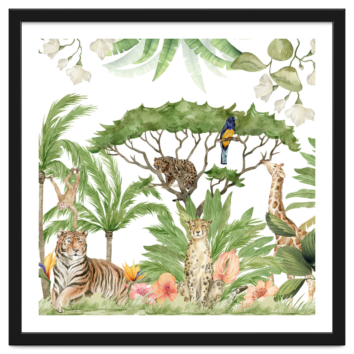 Watercolor Animals Savannah Landscape