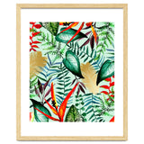 Paradise, Tropical Jungle Botanical Bohemian Illustration, Palm Bird of Paradise Gold Painting thumbnail