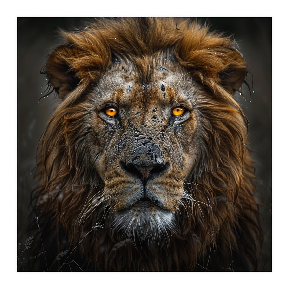 Majestic Lion With Glowing Eyes Close Up Portrait (Print Only)
