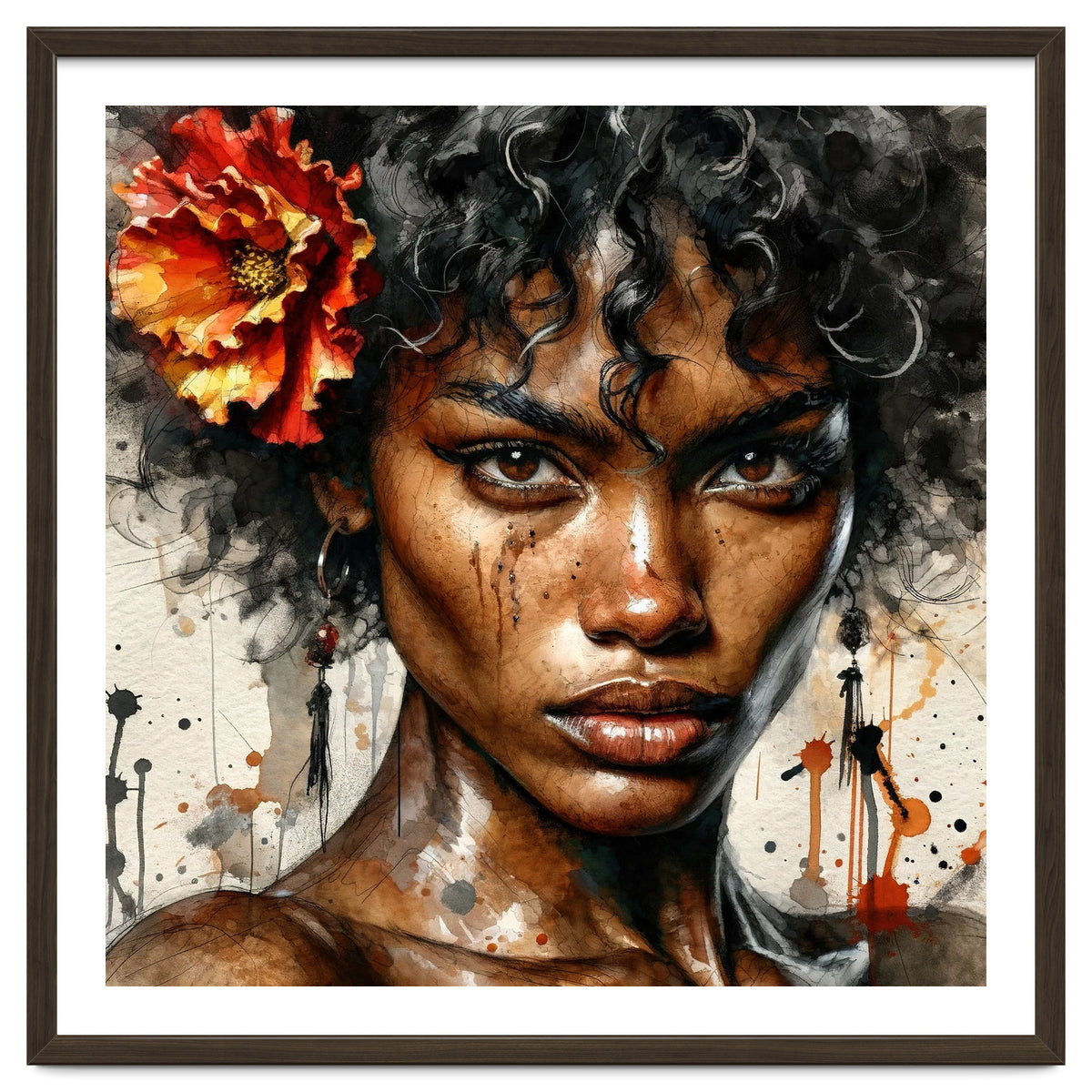 Watercolor Afro American Flamenco Dancer #1