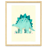 Teal Stegosaurus Watercolor Art, Cute Dinosaur Nursery Print, Whimsical Dino Illustration thumbnail