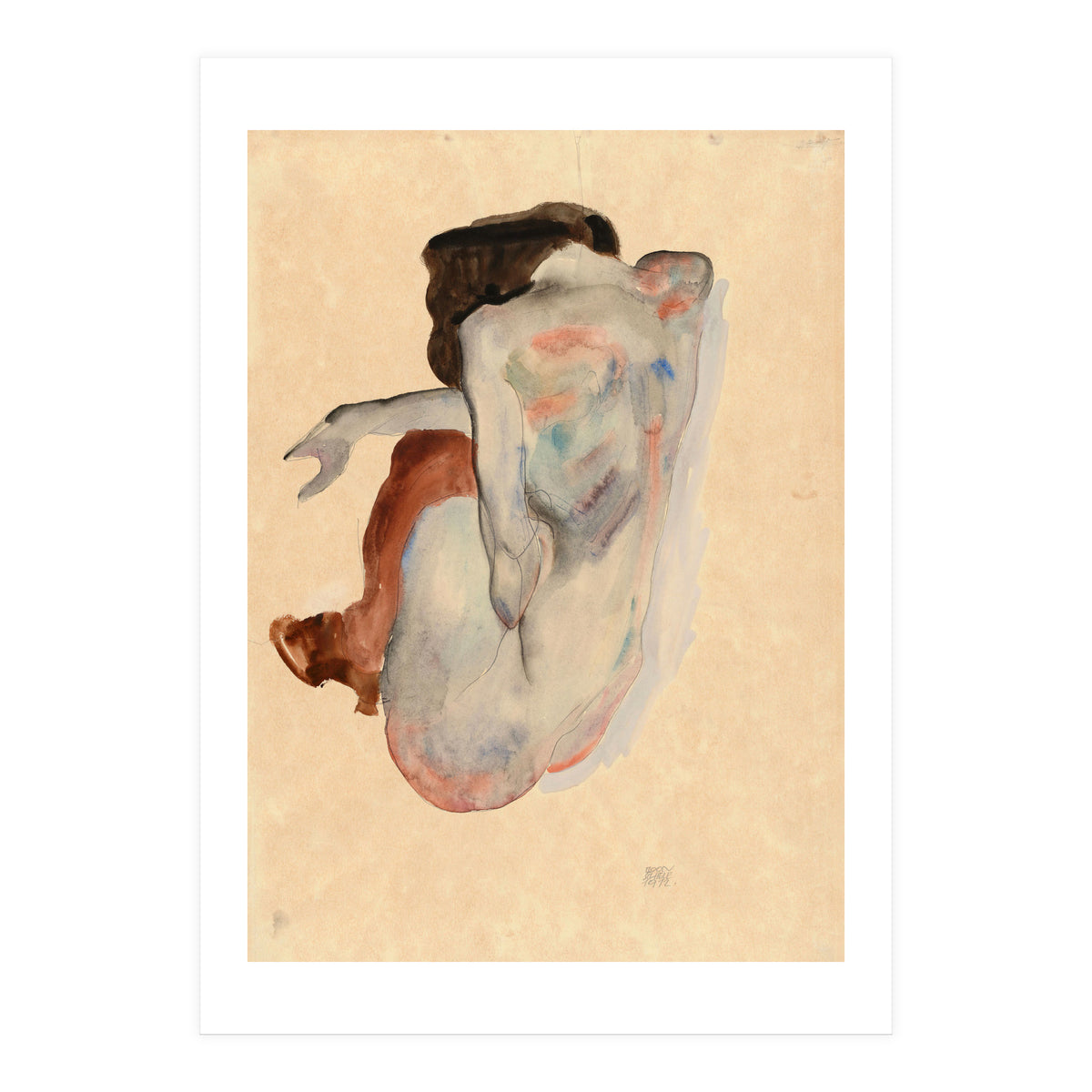 Crouching Nude in Shoes and Black Stockings, Back View. (Print Only)