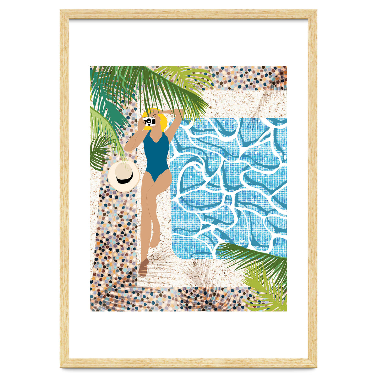 Click, Summer Travel Poolside Swim, Moroccan Tiles Staycation Vacation Holiday, Bohemian Woman Swimsuit Fashion Pose