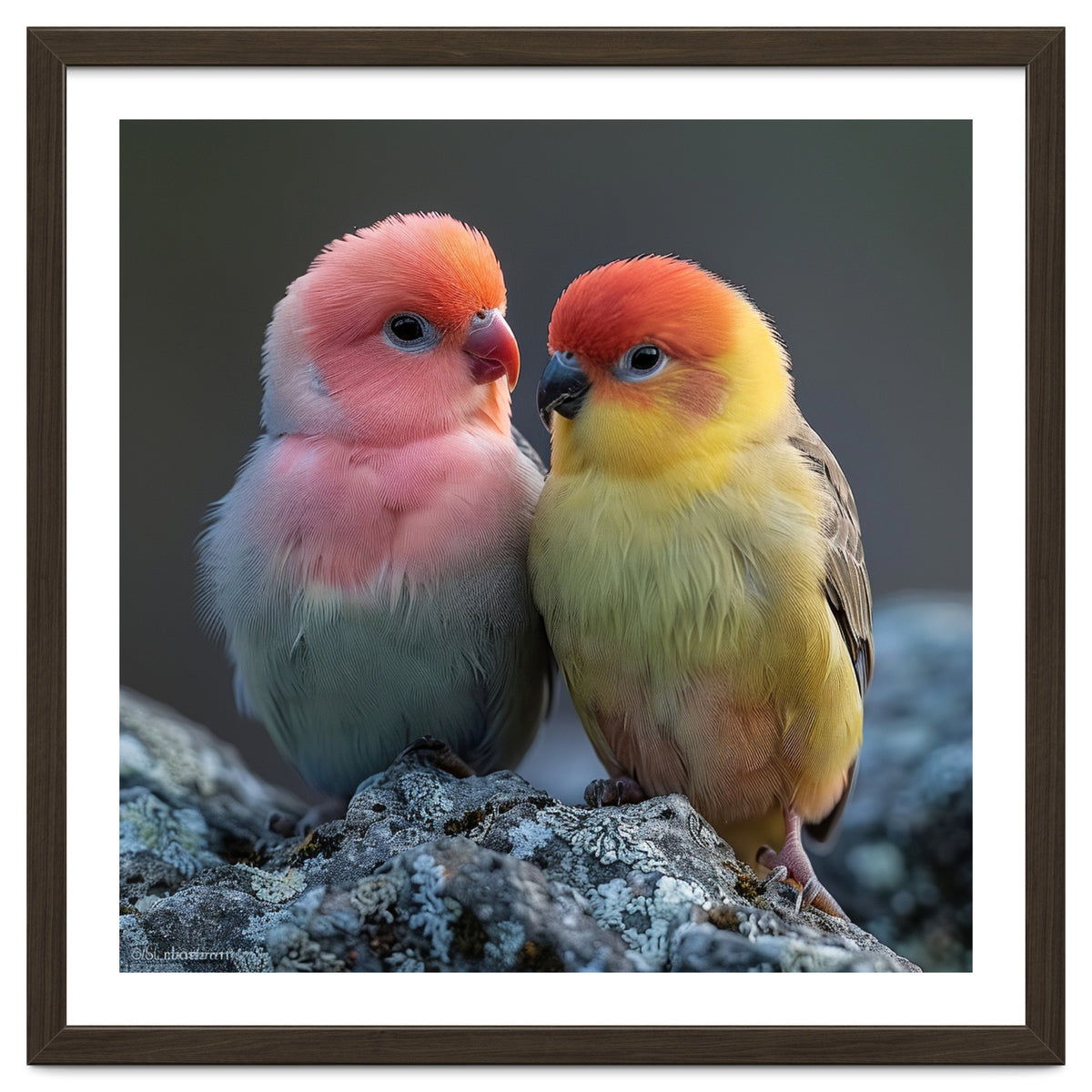 Pair Of Lovebirds Sitting On Rocks