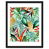 Paradise, Tropical Jungle Botanical Bohemian Illustration, Palm Bird of Paradise Gold Painting thumbnail