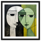 DYNAMIC FUSION, Two abstract heads converge - vibrant green tones intertwine with cool grey hues, a dance of contrast and connection. thumbnail