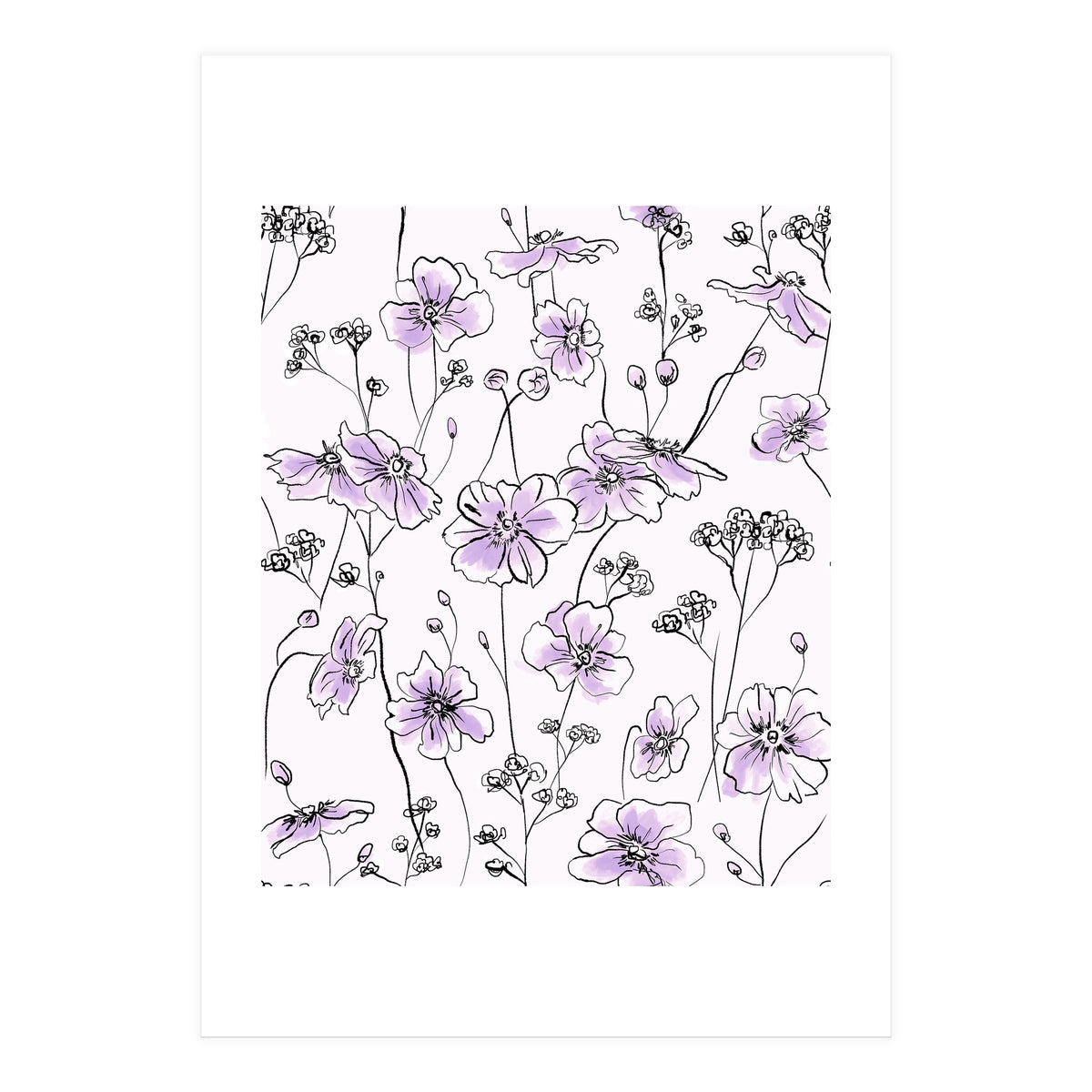 Wild Roses Floral Pattern - Purple (Print Only)