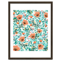 Tangerine Dreams, Orange & Mint Botanical Jungle Watercolor Painting, Colorful Plants Floral Summer