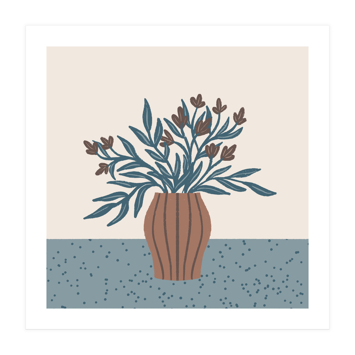 Brown Flowers in a Vase – Minimalist Floral Still Life (Print Only)