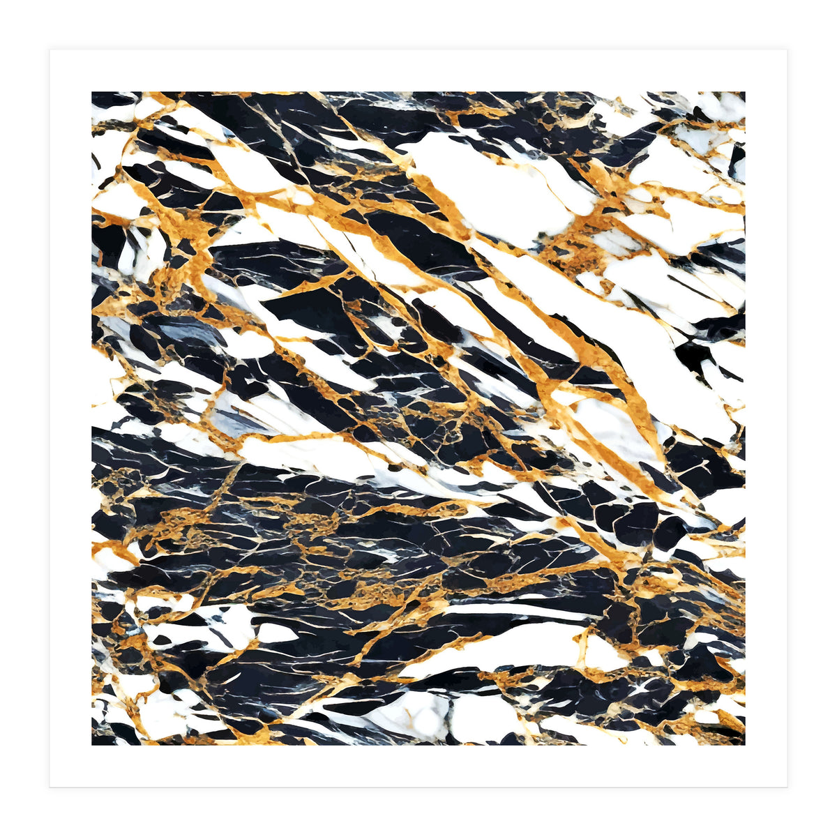 Painted Black Gold & White Marble, Luxe Exotic Eclectic Texture Pattern, Precious Stones Painting (Print Only)