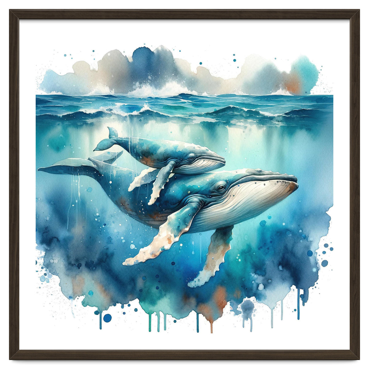 Mother And Calf Whales Watercolor