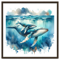 Mother And Calf Whales Watercolor