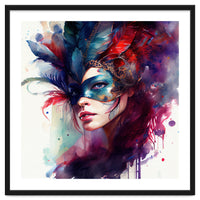 Turquoise Feathered Carnival Mask Portrait