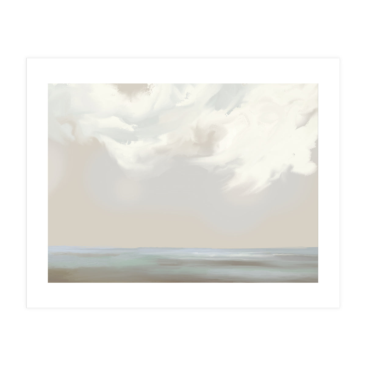 Abstract muted sea and clouds oil painting  (Print Only)