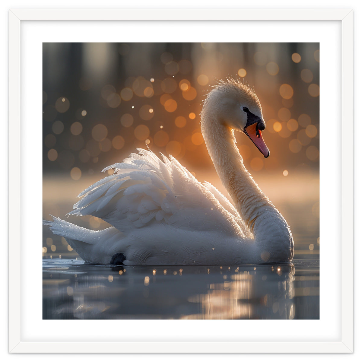 Majestic Swan Gliding On Water During Sunset Golden Hour Wildlife