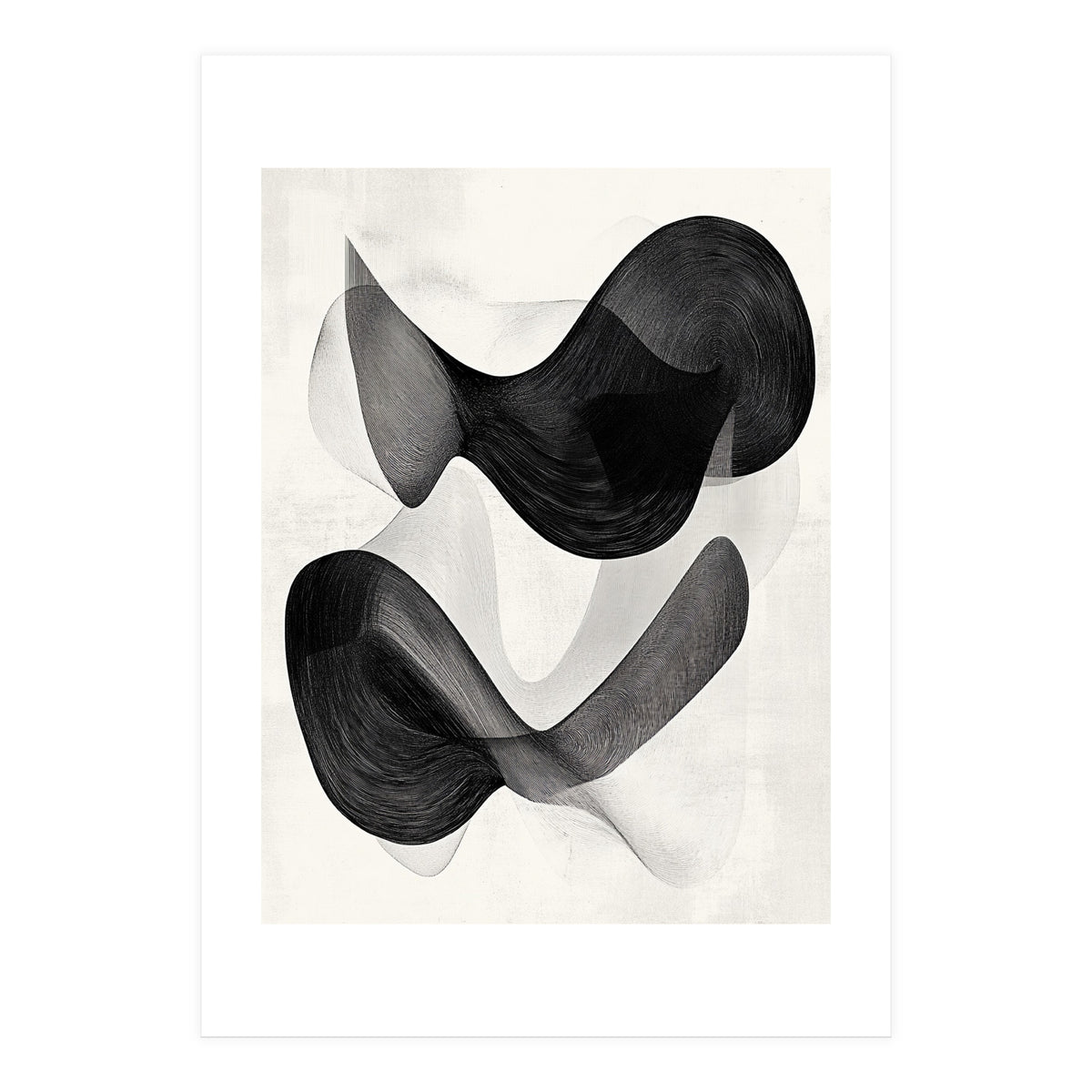 Abstract Black And White Flowing Organic Shapes With Texture (Print Only)