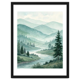 Serene Misty Mountain Valley Watercolor Painting thumbnail