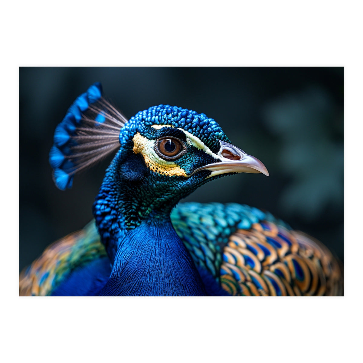 Peacock Head Close Up Majestic Blue Bird (Print Only)