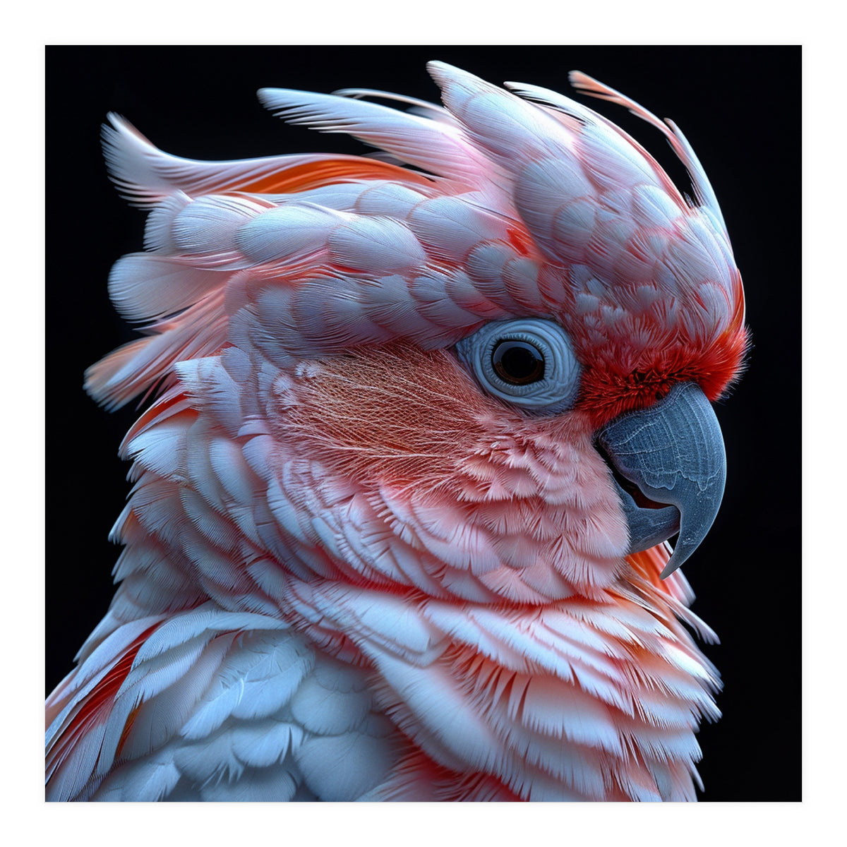 Pink Cockatoo Parrot Close Up Portrait Feather  (Print Only)