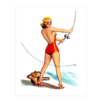 Pinup Girl Fishing On The Coast (Print Only)