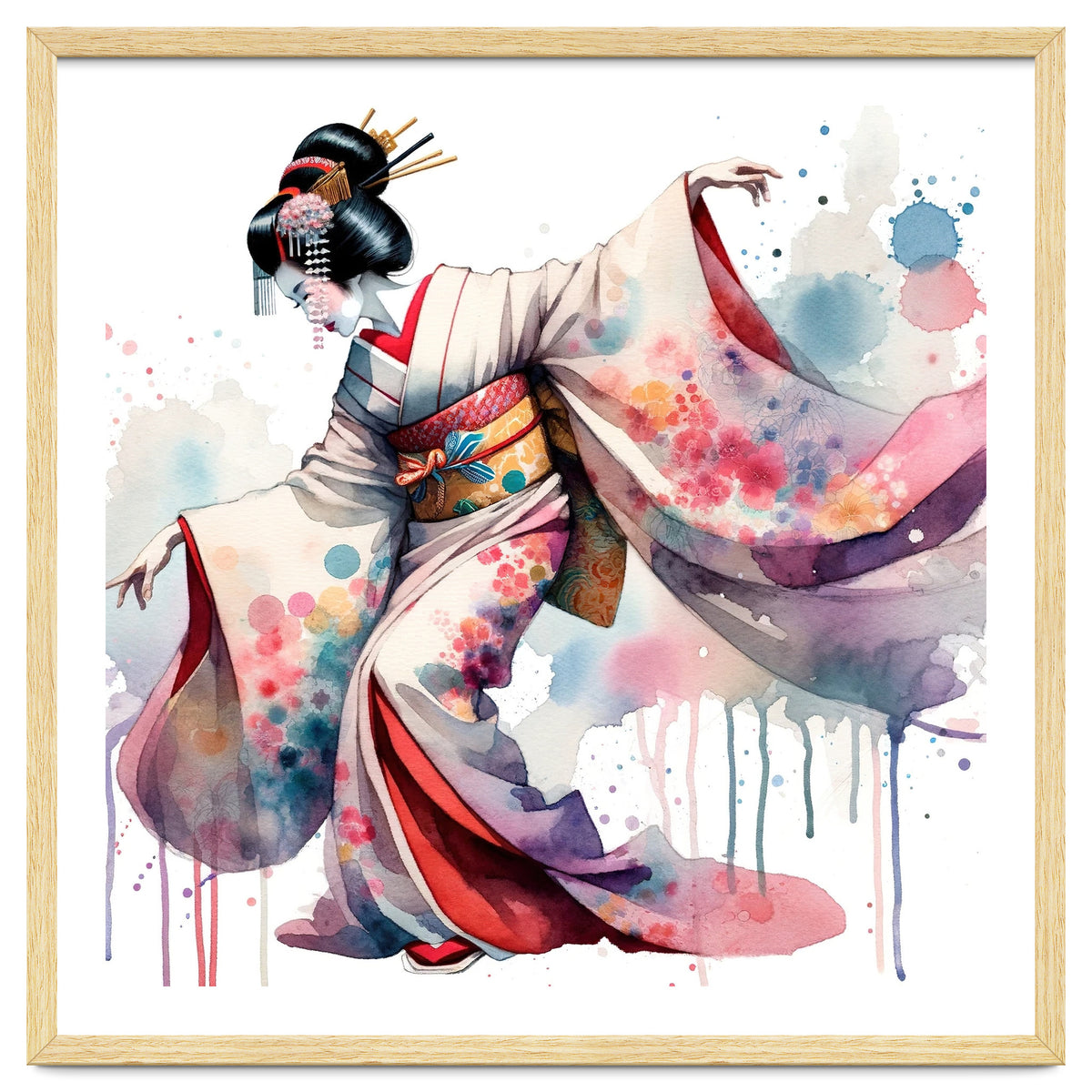 Geisha Dancer With Flowing Kimono