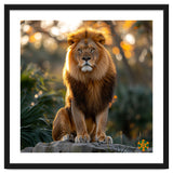 Majestic Lion Sitting On A Rock At Sunset thumbnail