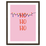 HO HO HO Christmas Lights Art, Pink Holiday Illustration, Modern Festive Quote thumbnail