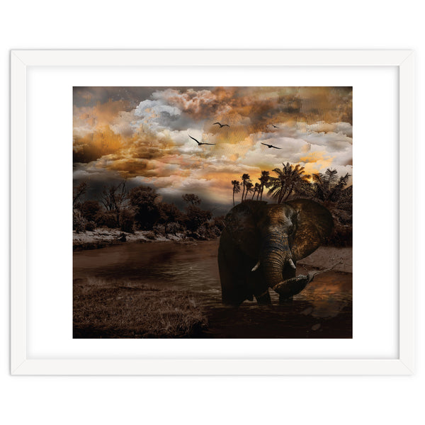 Elephant Scenic Golden Sunset African Wildlife Landscape