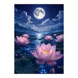 Moonlit Lotus Pond: Serene Nighttime Floral Landscape (Print Only) thumbnail