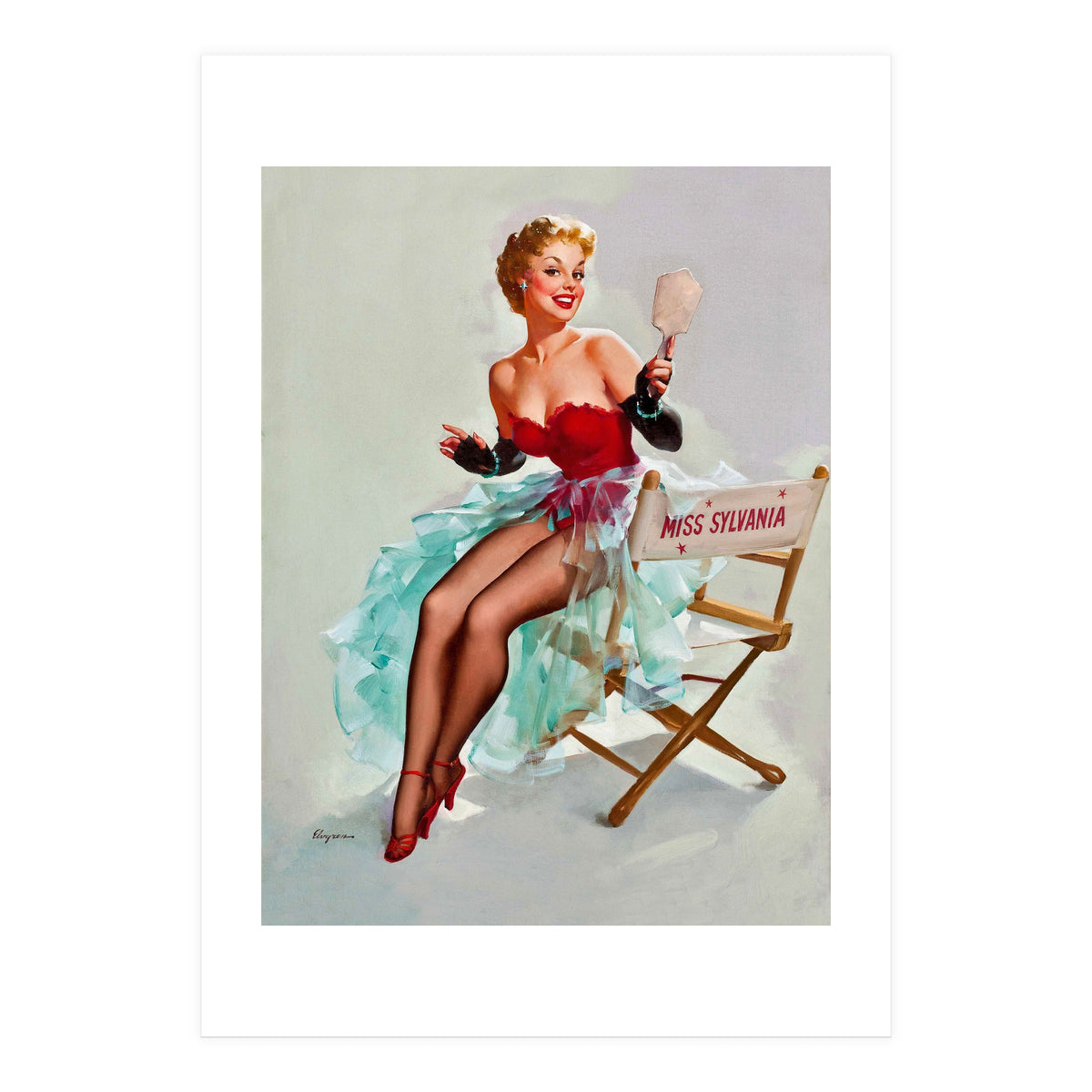 Sexy Pinup Actress Posing With a Mirror (Print Only)